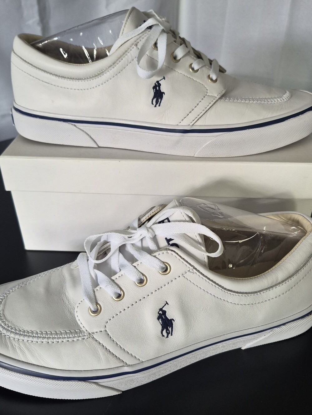 Polo Ralph Lauren Flat Leather Sneakers Mens 10.5 White Minimal Classic Preppy
